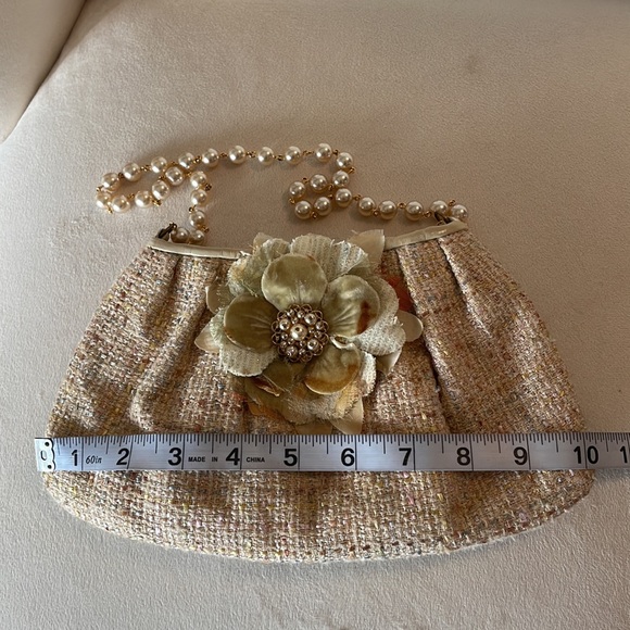 Violette Nozieres VINTAGE Tweed leather small pieces decorative flower pearls - Picture 15 of 17
